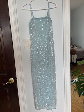 Mint Velvet Light Blue Sequin Midi Dress in Size 6